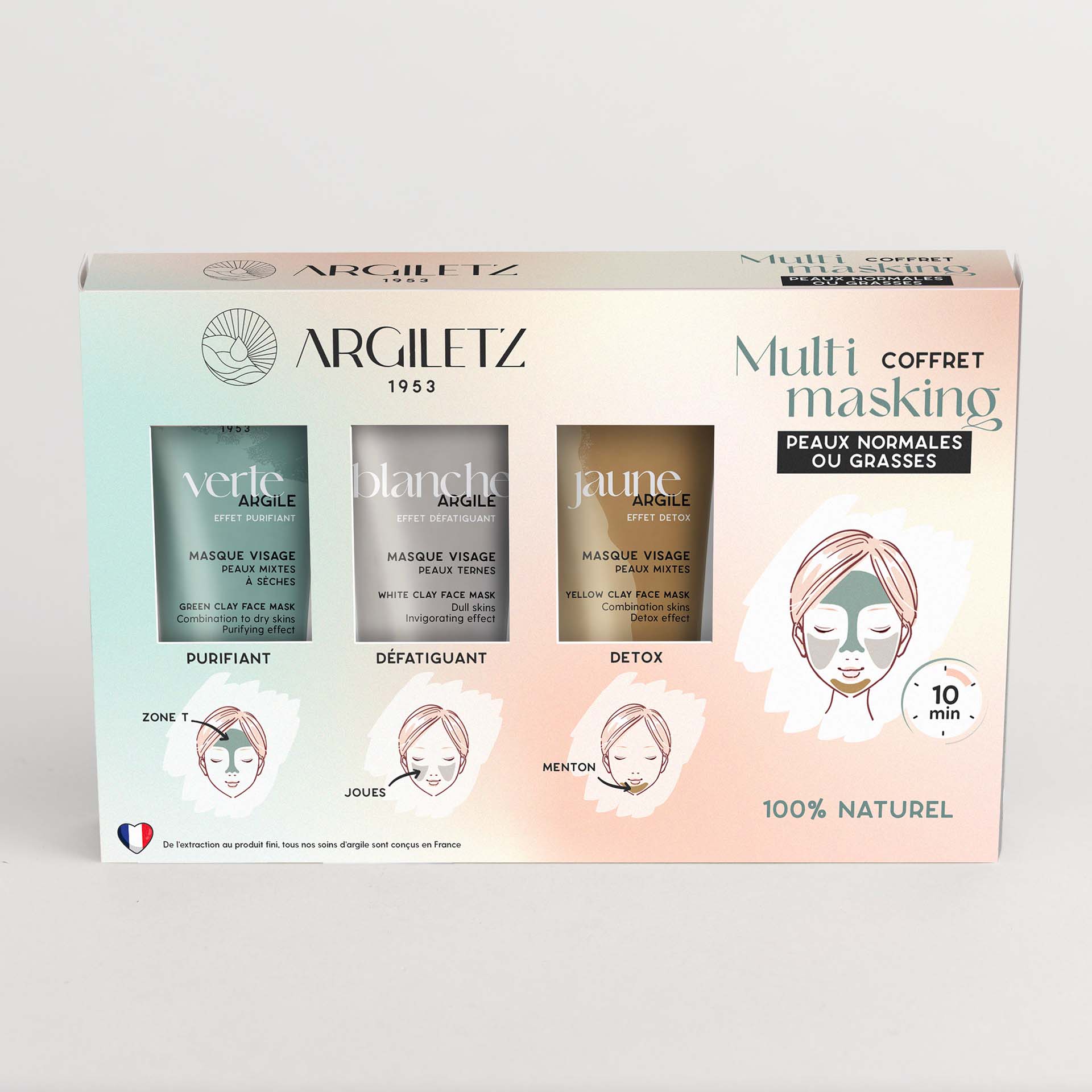 Coffret trio de mini masques à l'argile peaux grasses