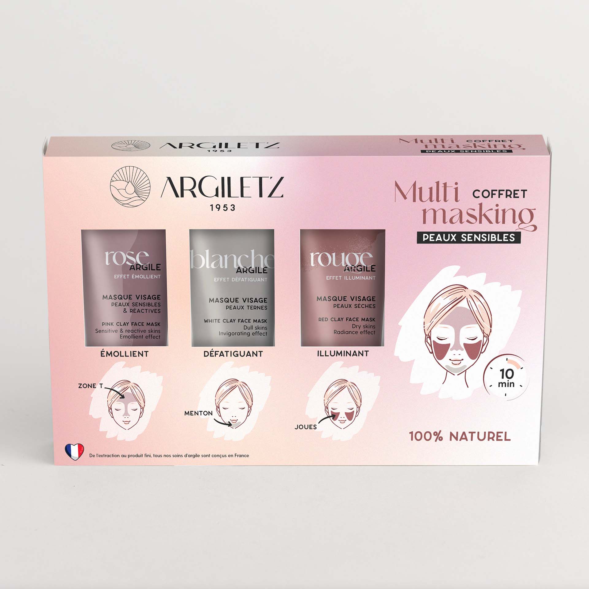 Coffret trio de mini masques à l'argile peaux sensibles