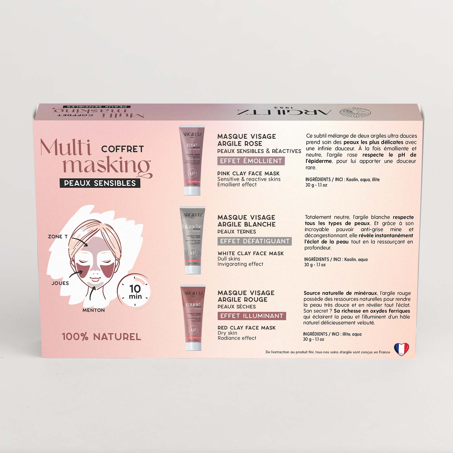 Coffret trio de mini masques à l'argile peaux sensibles